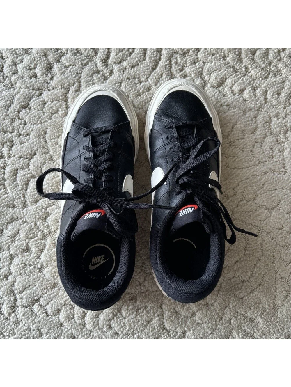 Nike Court Legacy Womens Size 9 Black White Leather Sneakers Shoes DM7590-001